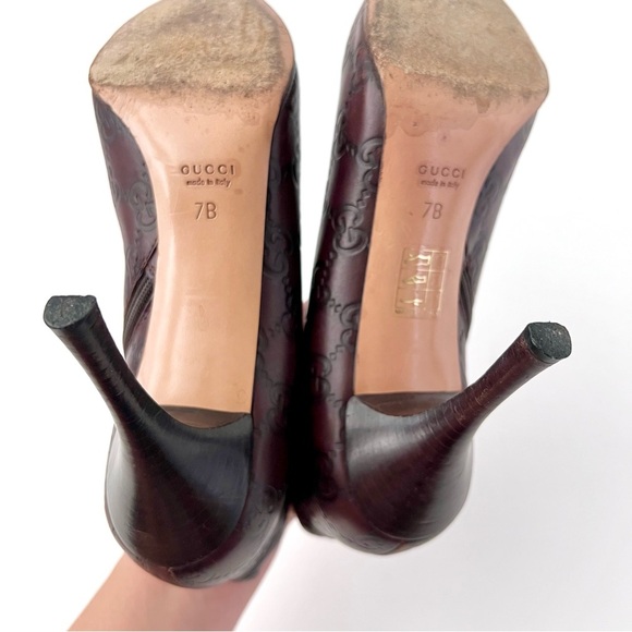 GUCCI | Brown Guccissima GG Logo Leather Pointed Toe Stiletto Ankle Booties 7B - Picture 13 of 14